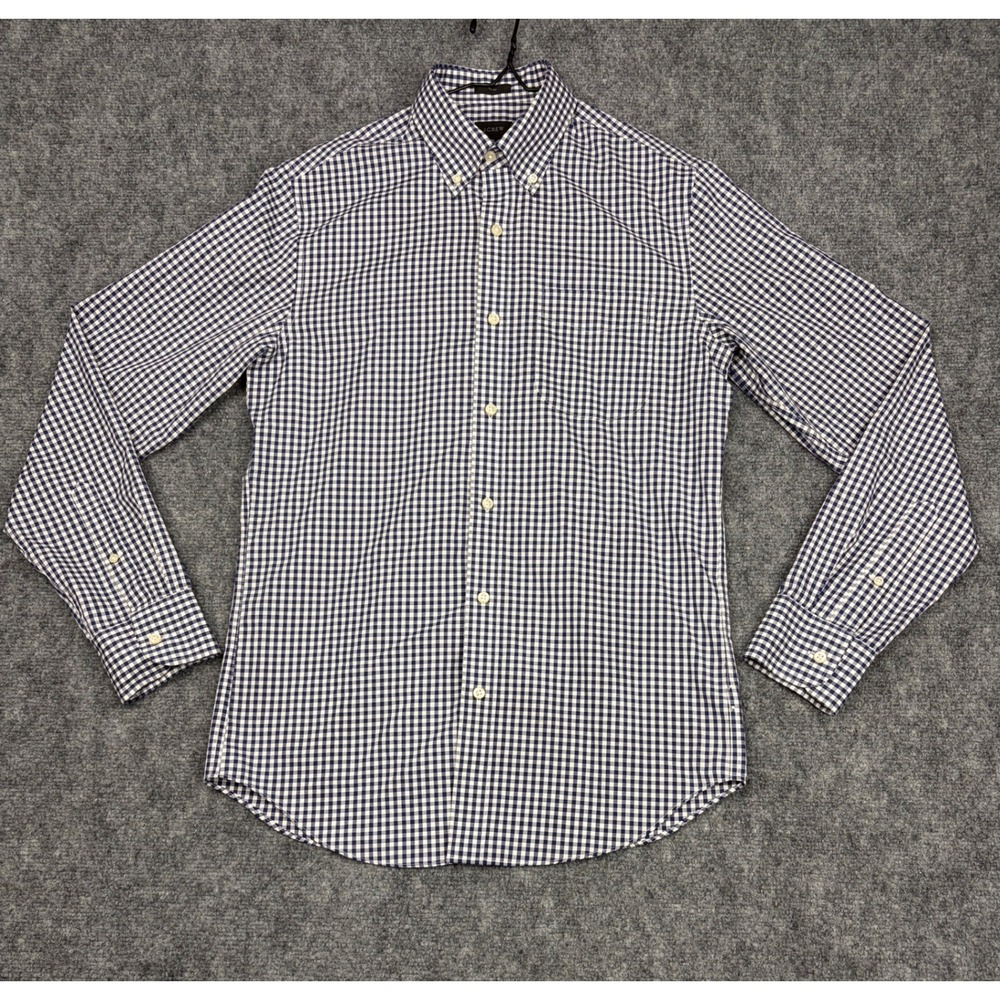 J.Crew Mens Slim Fit Gingham Button Down Shirt Navy White Small Long Sleeve